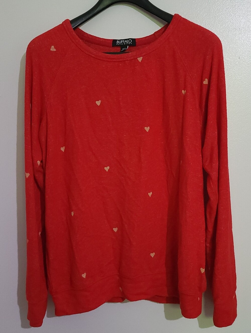 Buffalo David Bitton Heart Print Soft Knit Red Sweater Size M